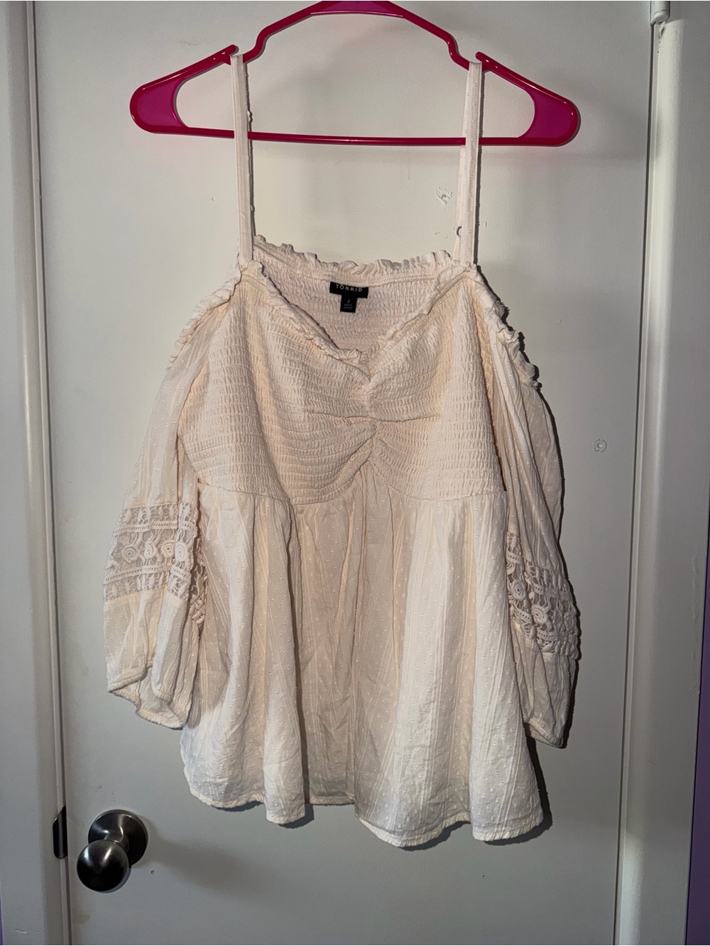 Torrid Cream Cold-Shoulder Smocked Peasant Top